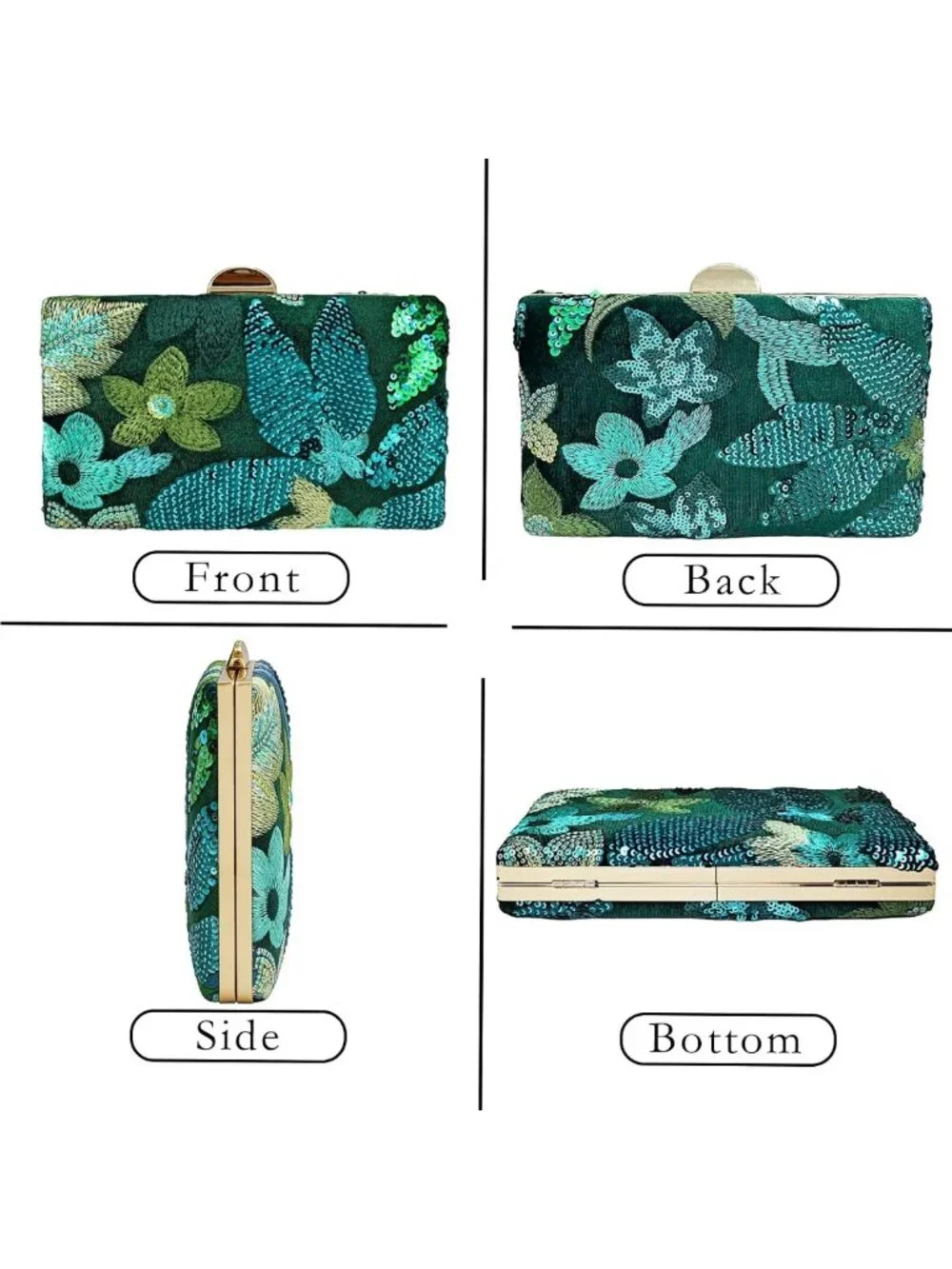 Floral Beaded Sequin Clutch Purse | Embroidered Evening Bag for Weddings